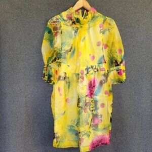 MaxMara IT 38/US 2 100% Silk Organza 3/4 Sleeve Floral Botanical Fairycore Dress